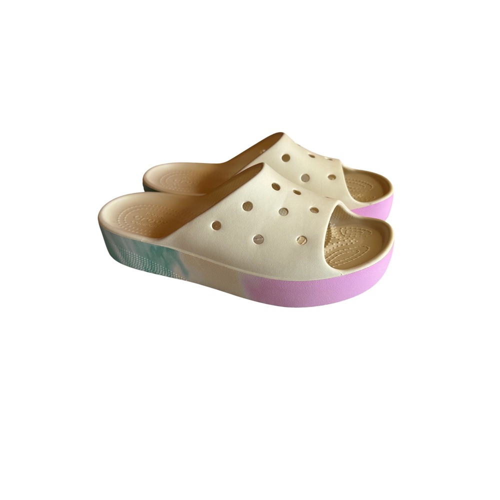 Crocs Classic Platform Ombre Slides Bone Pastel Pink Teal Womens 7 Sandals